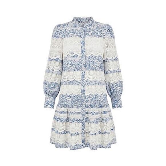 HYACINTH HOUSE Lace Trim Blue Etched Floral Emmie Mini Dress Size M NWT - Picture 8 of 8